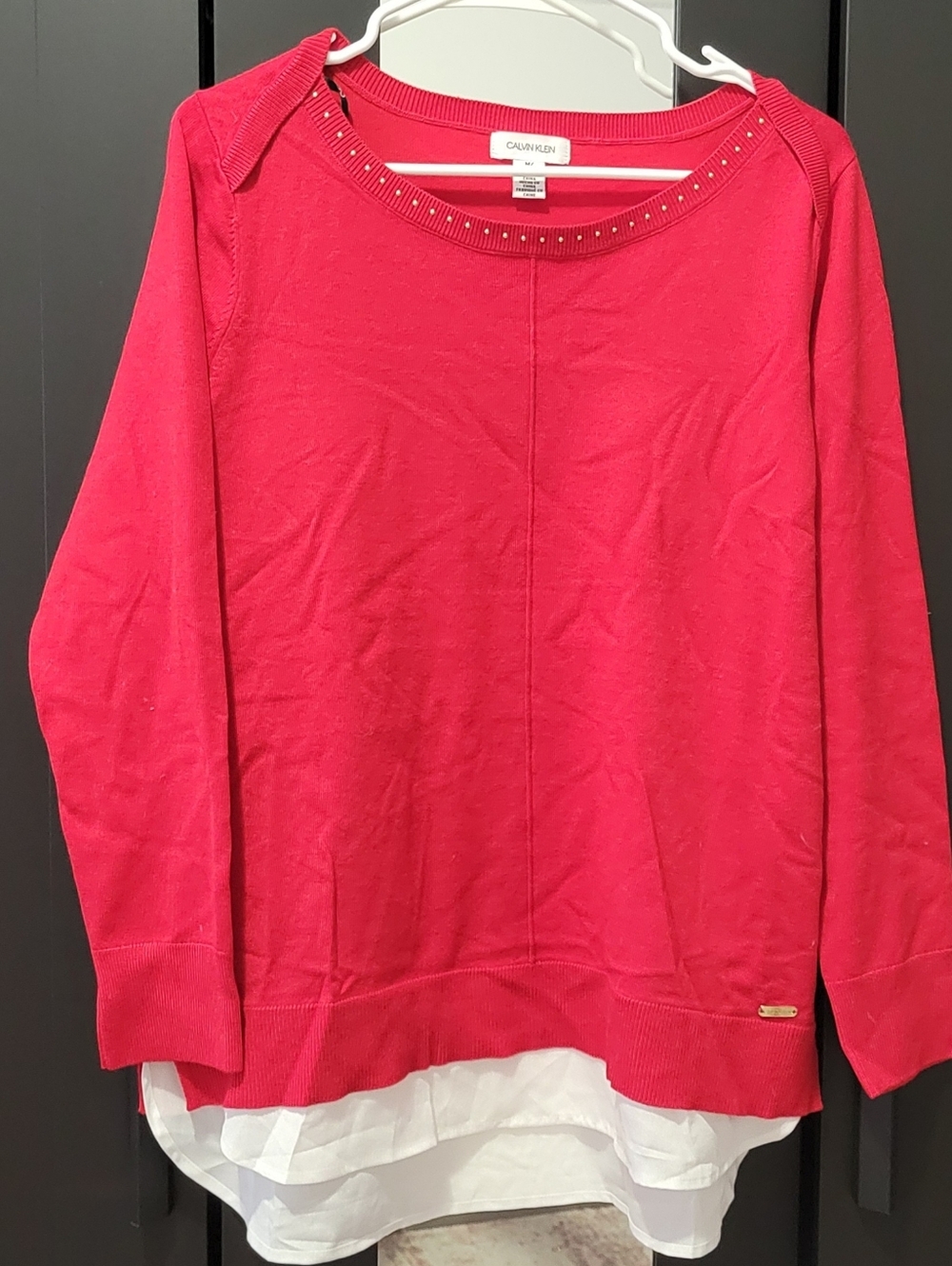 Calvin Klein Red Sweater with White Hem